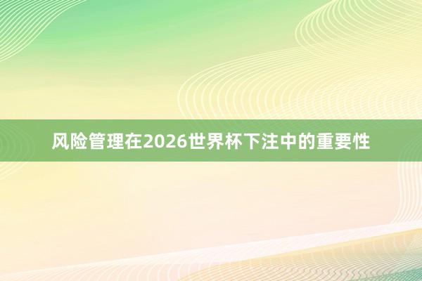 风险管理在2026世界杯下注中的重要性